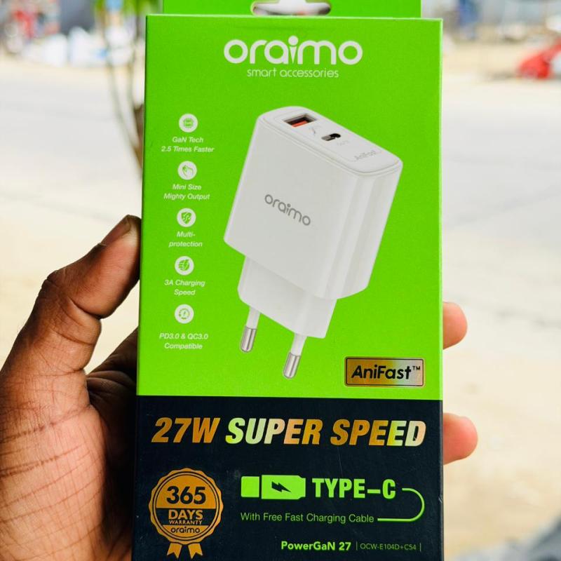 Oraimo PowerGaN 27W Charger Adapter with Type-C Cable OCW-E104D+C54