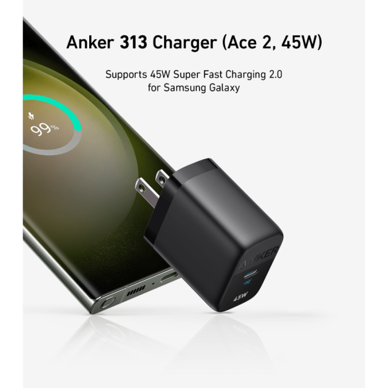Anker 313 Ace 2 45W Fast Charger 2.0 for Samsung, Google Pixel, Motorola, CMF Nothing Phone