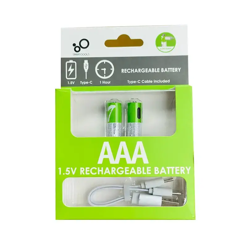 Smartools 1.5V Type-C Rechargeable Batteries AAA (2-Pack) With Type-C Cable