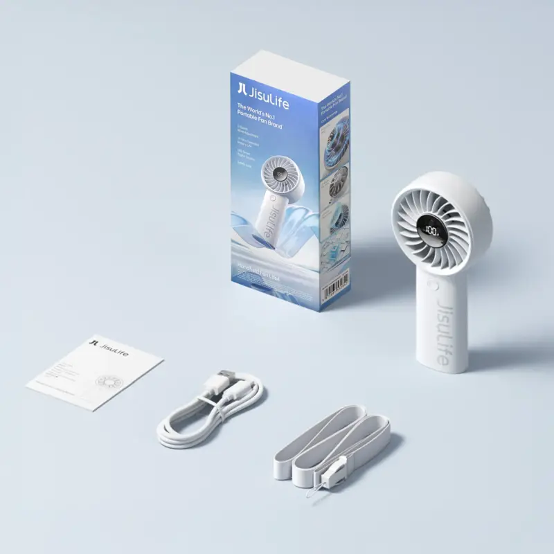 JisuLife Handheld Fan Life4 — 5000mAh Battery, 5-Speed Turbo Wind, LED Display, Long-Lasting 15H Cooling Fan