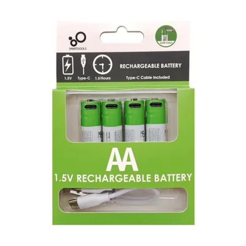 Smartools 1.5V Type-C Rechargeable Batteries AA (4-Pack) With Type-C Cable