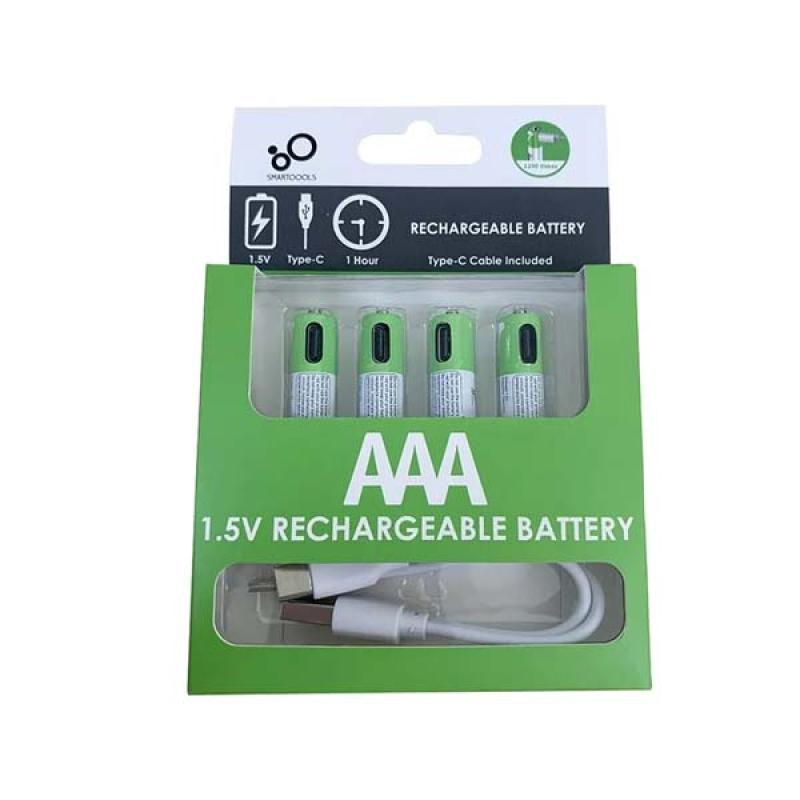 Smartoools 1.5V Type-C Rechargeable Batteries AAA (4-Pack) With Type-C Cable